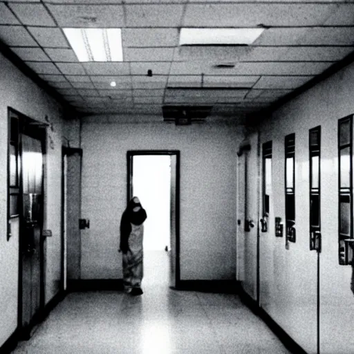 Image similar to Creepy scene in a horror movie, hospital