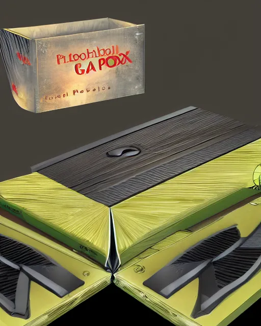 Image similar to Photorealistic image of a GPU box from 2007 with nonsensical art on the box