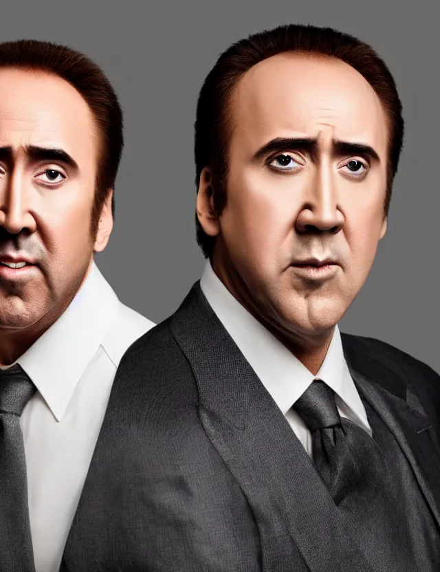 Image similar to professional portrait of nicolas cage neutral expression face straight on headshot even lighting