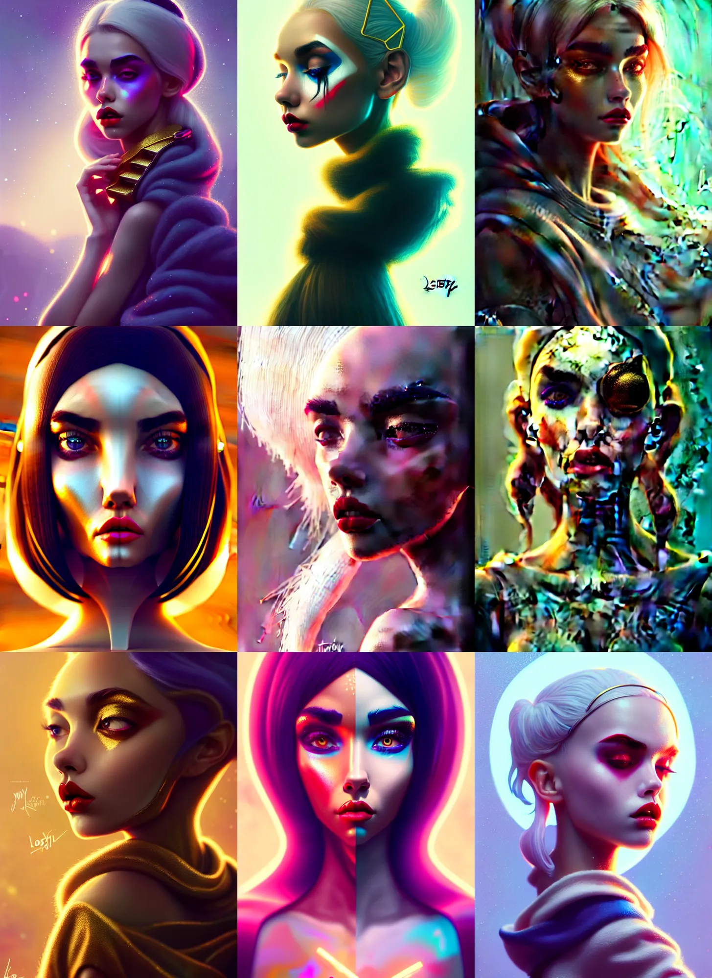 Prompt: disney 8 k photo, lush shiny ivory clowncore madison beer, fashion art, ( golden ratio ), arctic, pout, sci fi, fantasy, cyberpunk, intricate, decadent, highly detailed, digital painting, octane render, artstation, concept art, smooth, sharp focus, illustration, art by loish, wlop