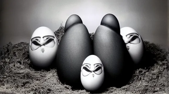 Image similar to Donald Trump, Matt Gaetz, Marjorie Taylor Greene and Rudy Giuliani in egg shells photographed by Anne Geddes