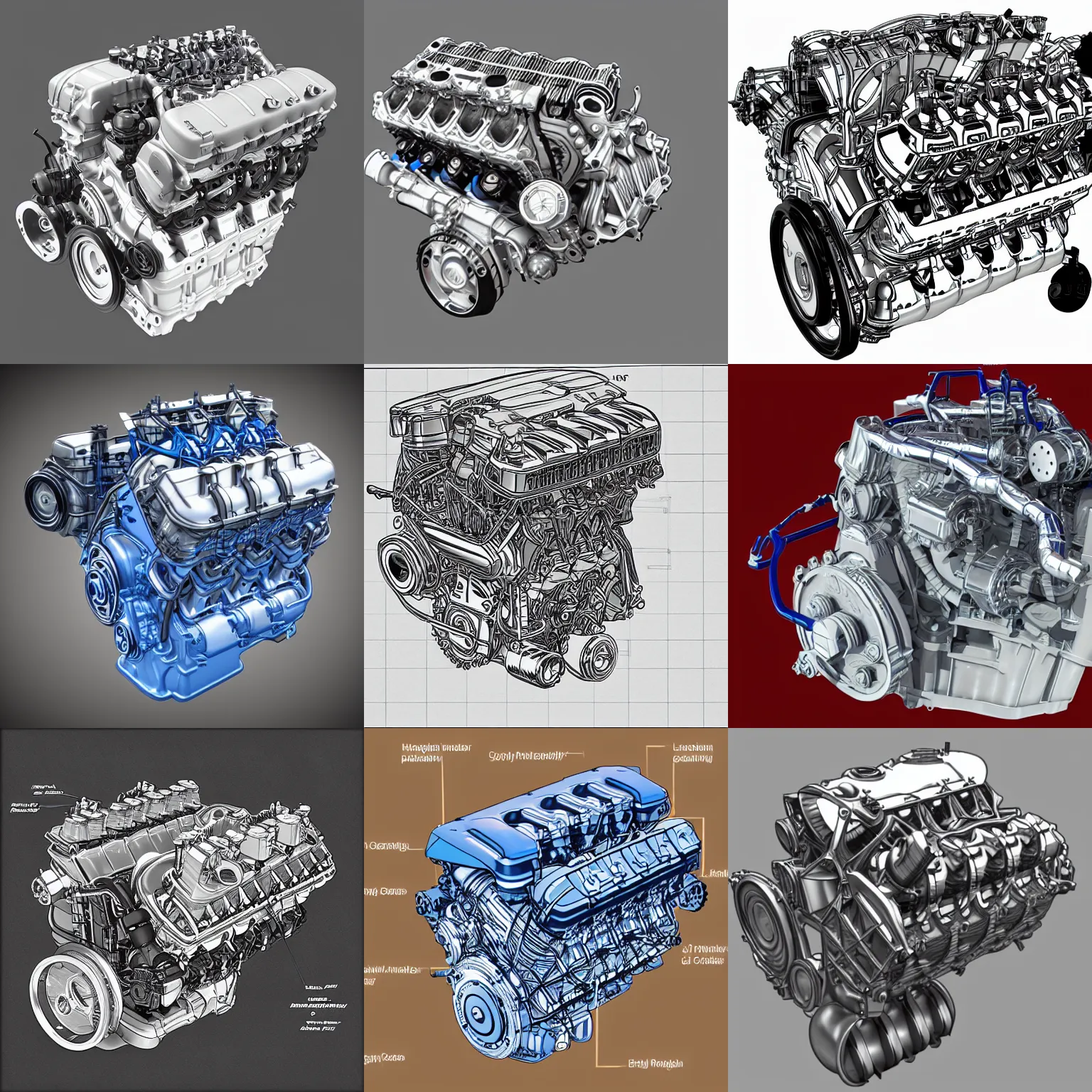 Prompt: 5 - cylinder engine, blueprint, detailed