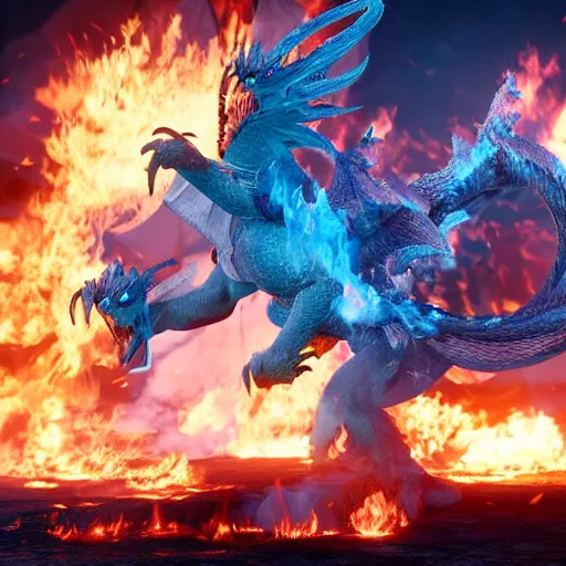 Prompt: ice Phoenix fighting against fire dragon, 8k, Unreal engine, realistic