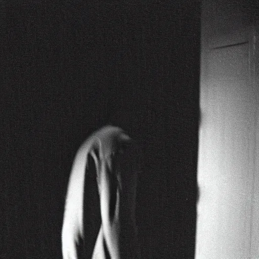 Image similar to An uncanny creature in the shadows, dark, horror, 35 mm, film shot, film grain