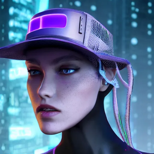 Image similar to a hat from the future, cyberpunk, highly detailed, epic lighting, hyper photorealism, 8 k