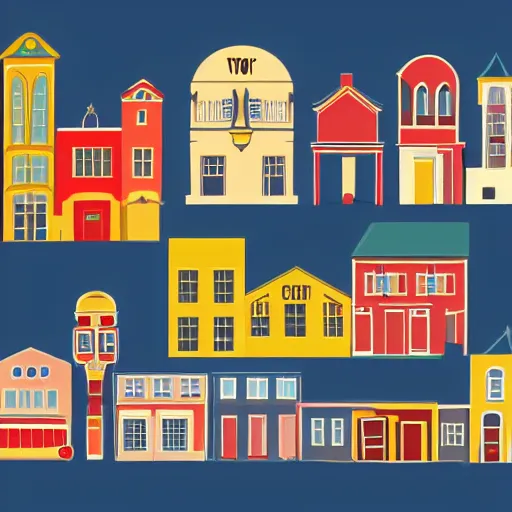 Image similar to a small town, color blocking, vector art, svg