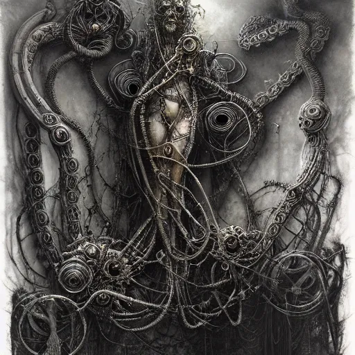 Image similar to biomechanical medusa by gustave dore and gustave moreau and beksinski and giger and craig mullins and jeremy mann and dave mckean