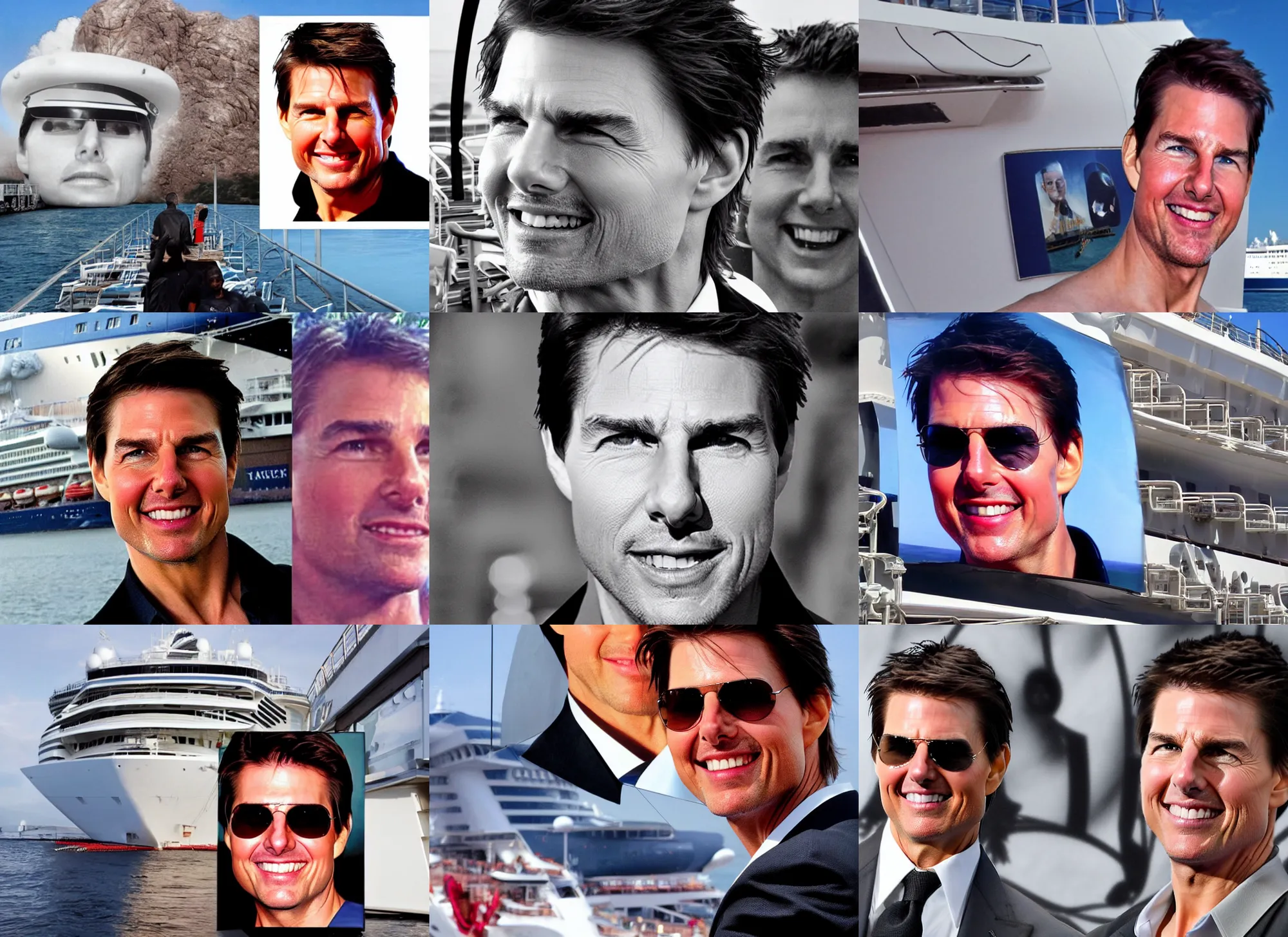 Image similar to tom cruise's face on the bow of a cruise ship