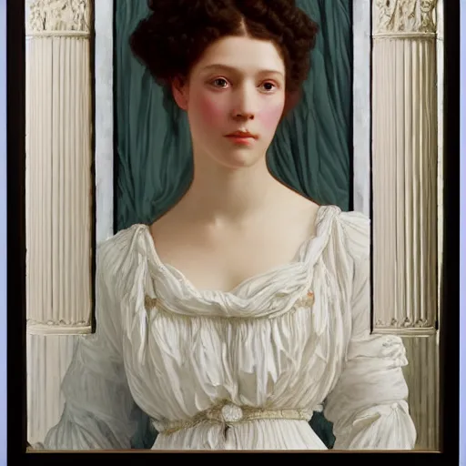 Image similar to portrait en buste of lea seydoux in an edwardian dress by frederic william burton and frederic leighton, abundantly detailed, perfectly detailed eyes