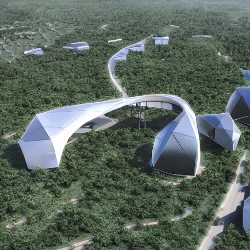 Prompt: futuristic buildings, city, in liberland