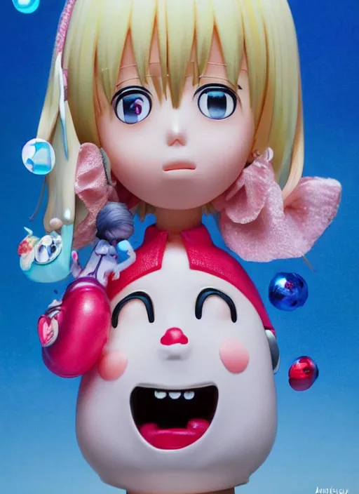 Prompt: a hyperrealistic pop surrealist oil panting of a sad kawaii vocaloid figurine caricature with pretty sparkling anime eyes sobbing red in the face ugly crying with tears and snot featured on wallace and gromit by arthur szyk