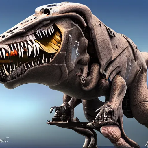 Image similar to teleguided mechanical t-rex, photorealistic, 4k