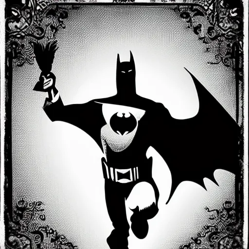 Image similar to a old timey picture of batman, hd, old timey, intricate detail, old, vintage