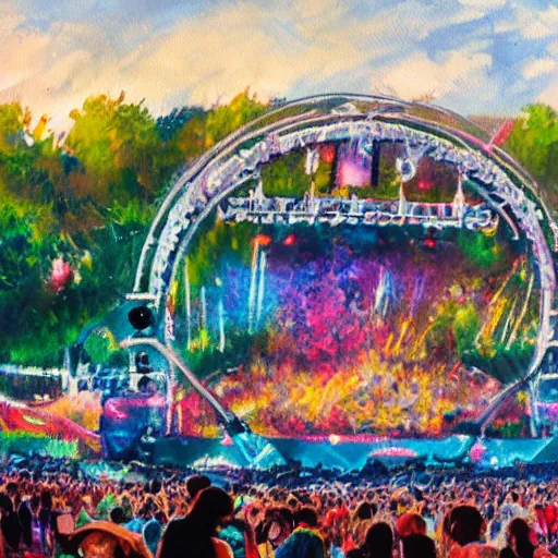 Image similar to impressionist painting of tomorrowland mainstage