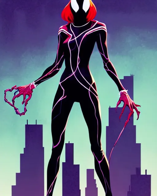 Prompt: rafael albuquerque comic art, peter mohrbacher, phil noto, artgerm, pretty emma stone spider - gwen gwenom