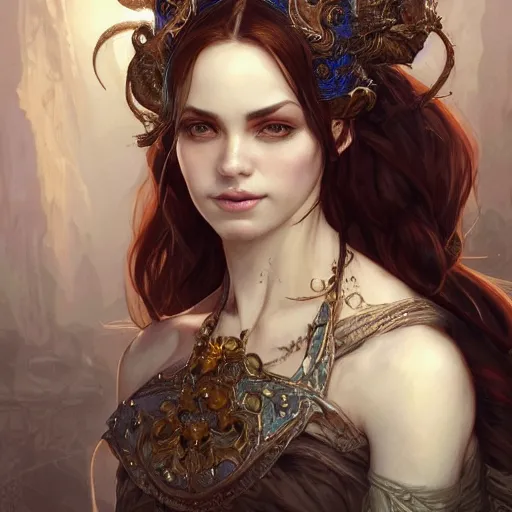 Prompt: close up portrait of a woman with her face covered by hair, D&D, fantasy, intricate, elegant, highly detailed, digital painting, artstation, concept art, matte, sharp focus, illustration, hearthstone, art by Artgerm and Greg Rutkowski and Alphonse Mucha