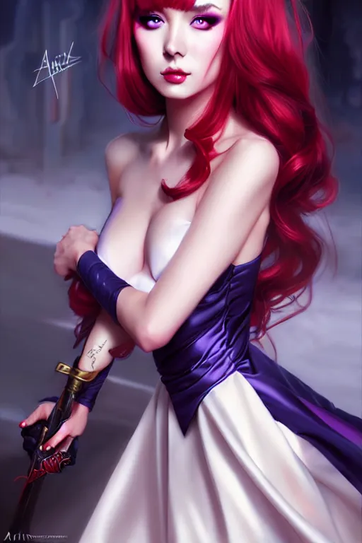 Prompt: Beautiful alluring Warhammer portrait in satin dress by Artgerm and WLOP, Pixiv