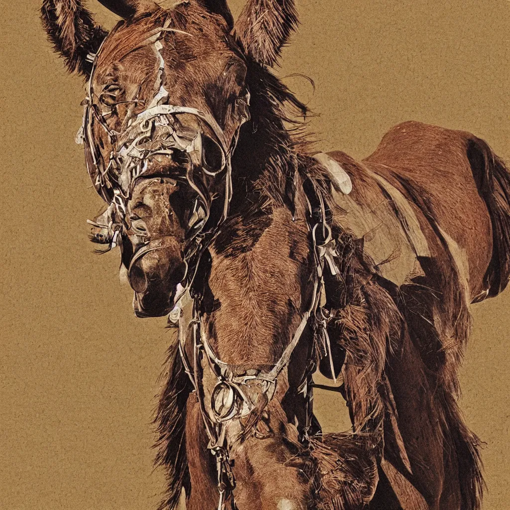 Image similar to a grinning mule, highly detailed digital art, 1990s