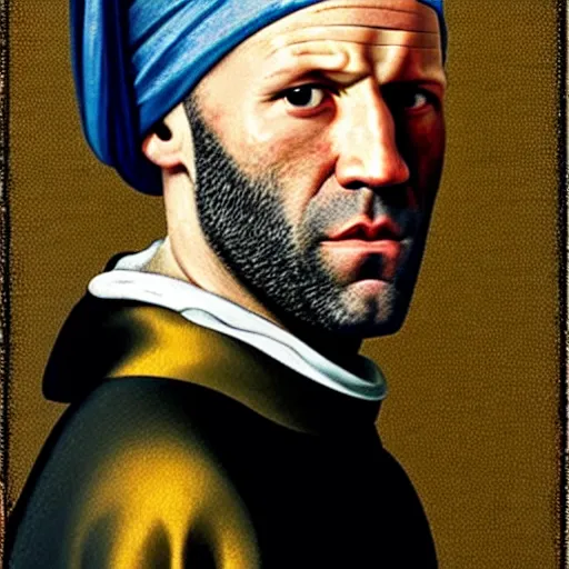 Image similar to jason statham with a pearl earring by vermeer