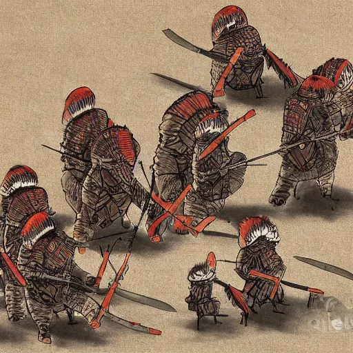 Image similar to phalanx of ashigaru mice, cinematic digital painting by deak ferrand