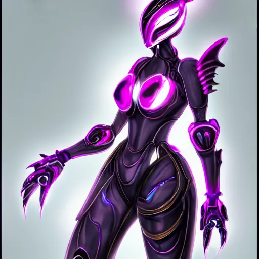 Image similar to highly detailed exquisite fanart, of a beautiful female warframe, but as an anthropomorphic elegant robot female dragoness, glowing eyes, shiny and smooth off-white plated armor, bright Fuchsia skin beneath the armor, sharp claws, robot dragon four fingered hands, and robot dragon three clawed feet, royal elegant pose, full body and head shot, epic cinematic shot, professional digital art, high end digital art, singular, realistic, DeviantArt, artstation, Furaffinity, 8k HD render, epic lighting, depth of field