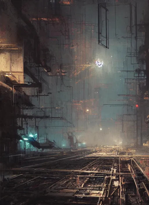 Image similar to factorio, neon, rule of thirds, intricate, spotlight, by greg rutkowski, by jeremy mann, digital painting