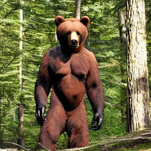 Image similar to human! bear werecreature, photograph captured at woodland creek