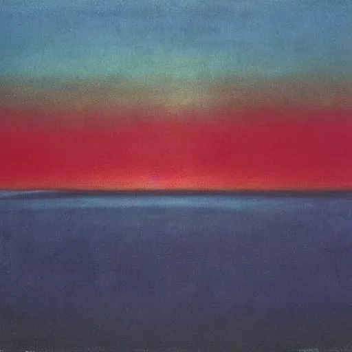 Image similar to the epic abstract painting'blue arctic void with black and red aurora borealis above a tiny inuit village ', by caspar david friedrich!!!, by rothko!!!, stunning masterpiece, trending on artstation