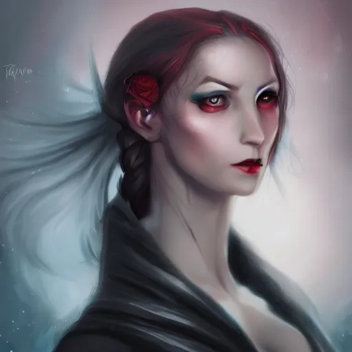 Image similar to portrait of a devil vampire inspired by Charlie bowater,Anna Dittmann