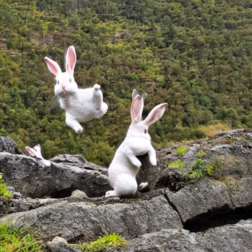 Image similar to bunnies jumping a cliff