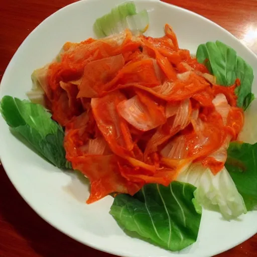 Image similar to Kimchi (/ˈkɪmtʃiː/; Korean: 김치, romanized: gimchi, IPA: [kim.tɕʰi]), is a traditional Korean side dish of salted and fermented vegetables, such as napa cabbage and Korean radish.