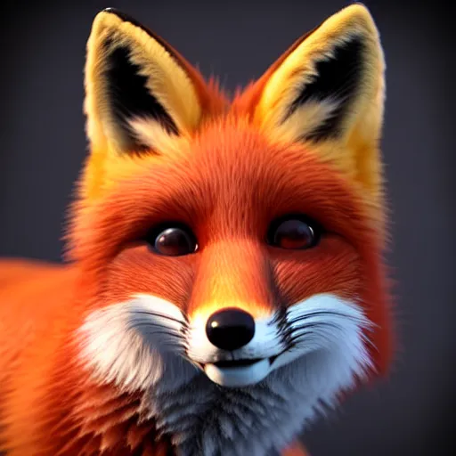 Image similar to portrait of the cutest red fox ever, fluffy, photorealistic, soft lighting, unreal engine