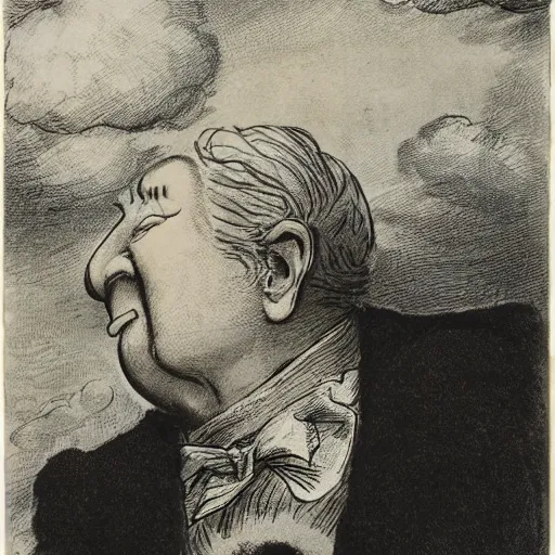 Prompt: candid portrait of white ball human face hybrid in the sky with face smiling eyes closed, mouth open, surrounded by clouds, illustrated by peggy fortnum and beatrix potter and sir john tenniel