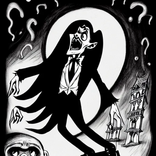 Image similar to black and white trippy surreal comic art of dracula the vampire vampire vampire roller skating on roller skates, drawn by martin rowson, tim burton, alex pardee, nekro petros afshar, james mcdermott, cgsociety 4 k