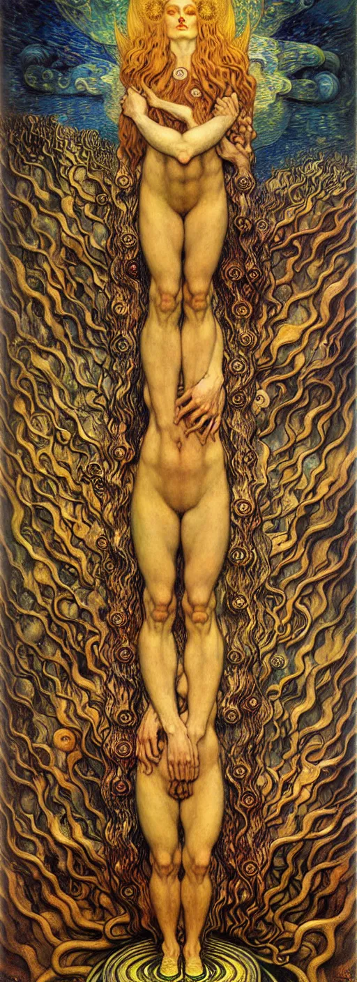 Image similar to Divine Chaos Engine by Karol Bak, Jean Delville, William Blake, Gustav Klimt, and Vincent Van Gogh, symbolist, visionary