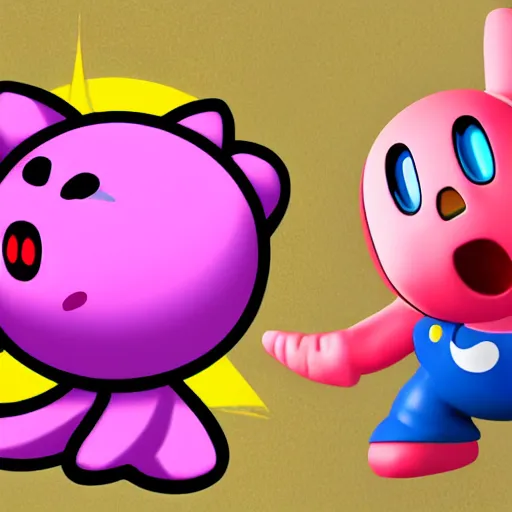 Prompt: kirby with human arms, video game