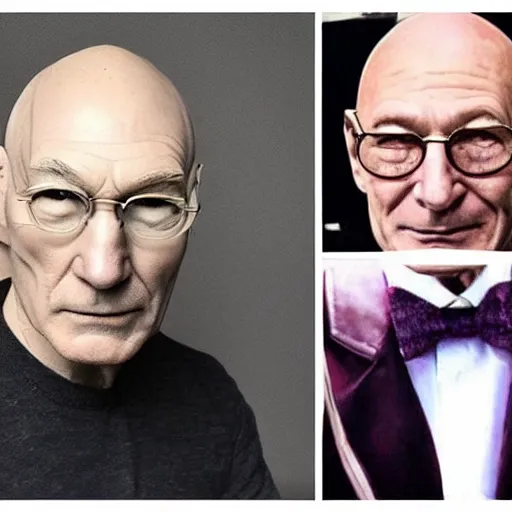 Image similar to photo of a person who looks like a mixture between patrick stewart and brent spiner