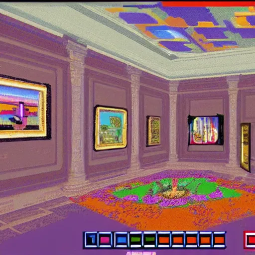 Image similar to this was the first virtual art museum in a 9 0's video game, made in 1 9 9 2, hd screenshot