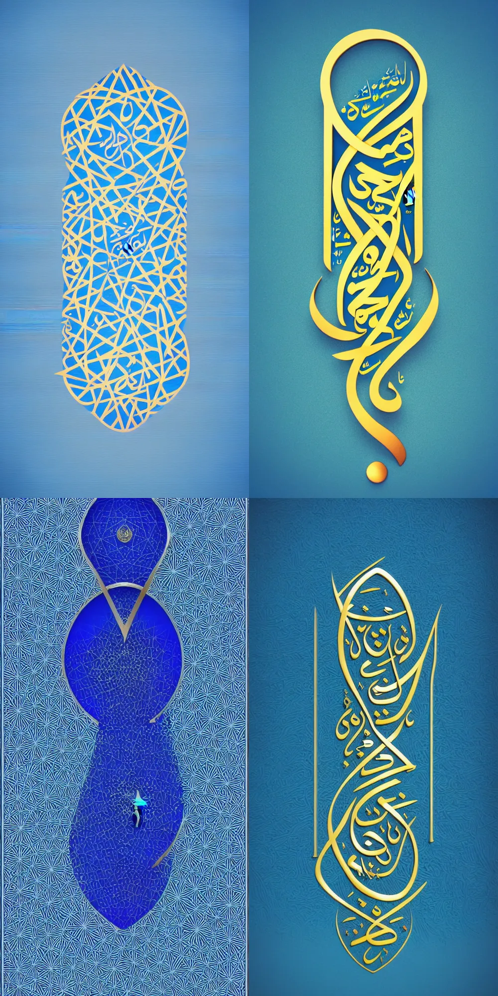 Prompt: minimalist, surrealist, islamic art, islamic calligraphy, 8 k, abstract, 3 d render, glossy, shiny, lapis lazuli gradients, negative space, proportional, inner ear, vector image, octane render