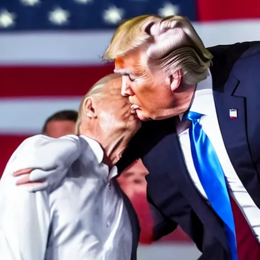 Image similar to photo of donald trump kissing biden on the head