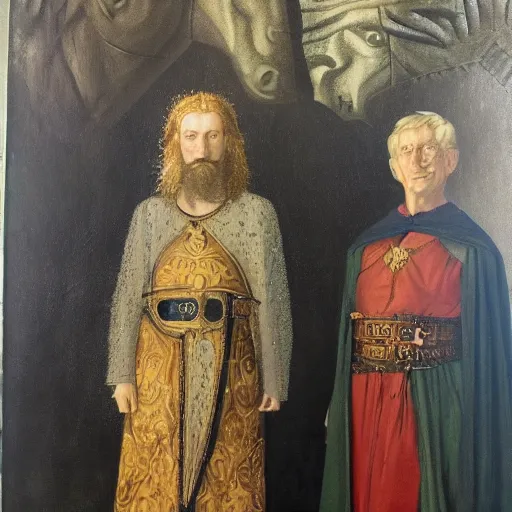 Image similar to Portrait of King Arthur and Merlin, oil canvas