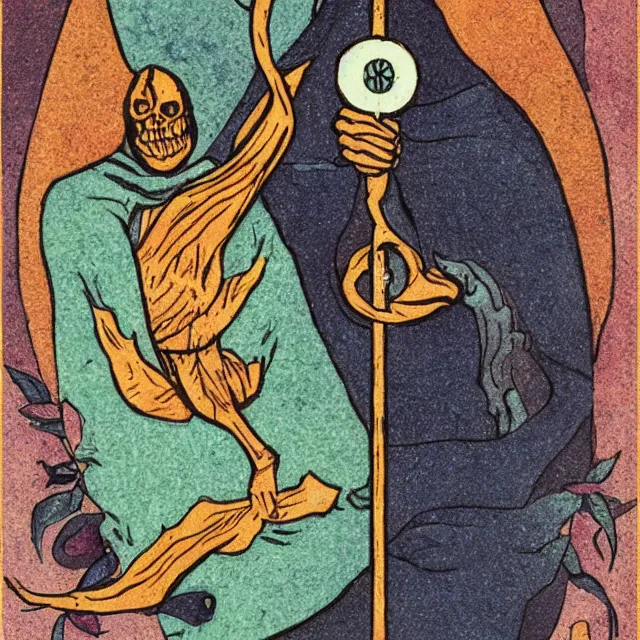 Prompt: life and death tarot card illustration