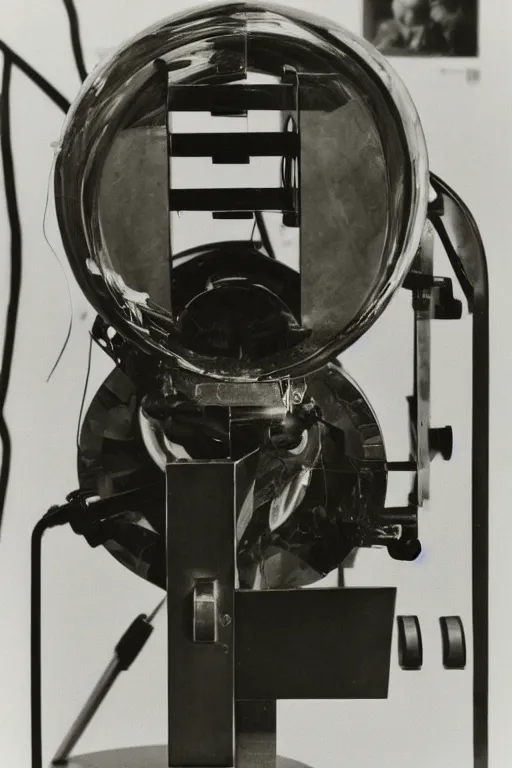 Image similar to a close-up portrait of Marcel Duchamp machine in the style of Hito Steyerl and Shinya Tsukamoto and Irving Penn and Robert Frank