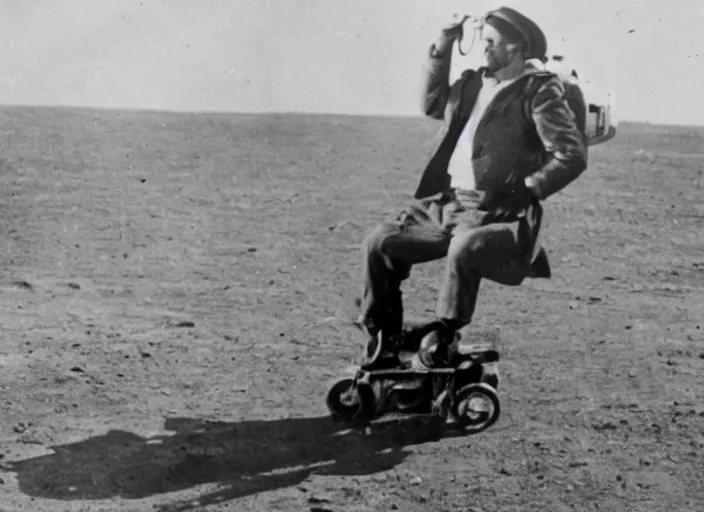 Prompt: Photo, A man riding a rocket.