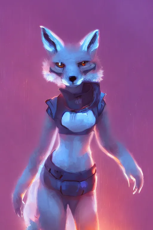 Image similar to a fox fursona, trending on artstation, by kawacy, furry art, digital art, cyberpunk, high quality, backlighting