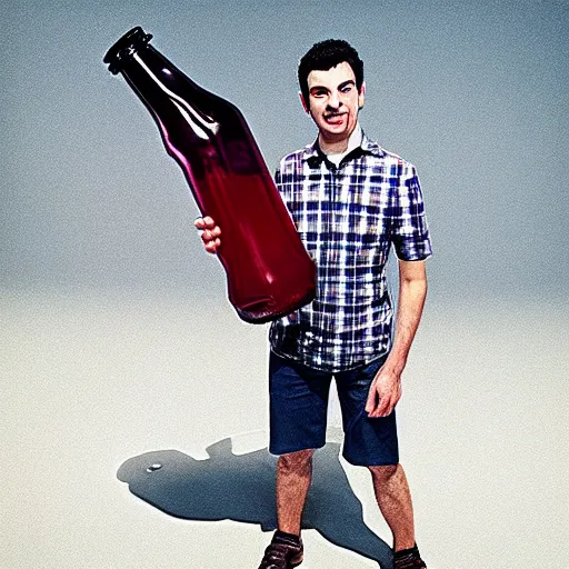 Image similar to “ nathan fielder drinking from a huge soda bottle ”