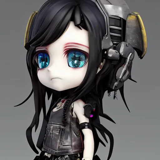 Image similar to portrait of a grungy skull anime and chibi very cute doll by super ss, cyberpunk fashion, nendoroid, kawaii, cyberpunk fashion, character modeling, maximalist sculpted design, toy design, substance 3 d painter, vray, soft vinyl, trending in artstation