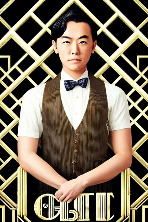 Prompt: YouTuber Lotus Yoshida, starring in the Great Gatsby, rule of thirds, movie poster with no text, award winning photo, unreal engine