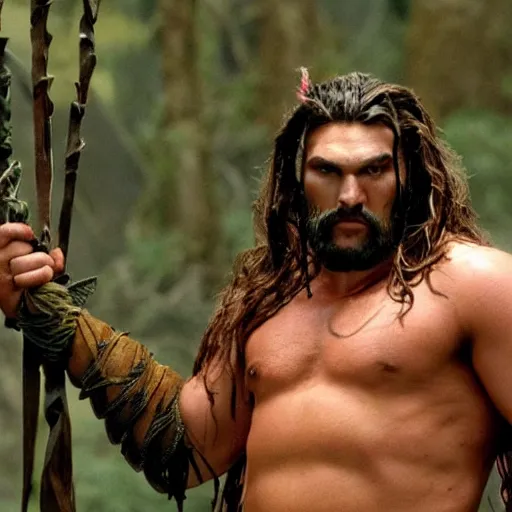 Prompt: Jason Mamoa as Willow the dwarf from the movie Willow