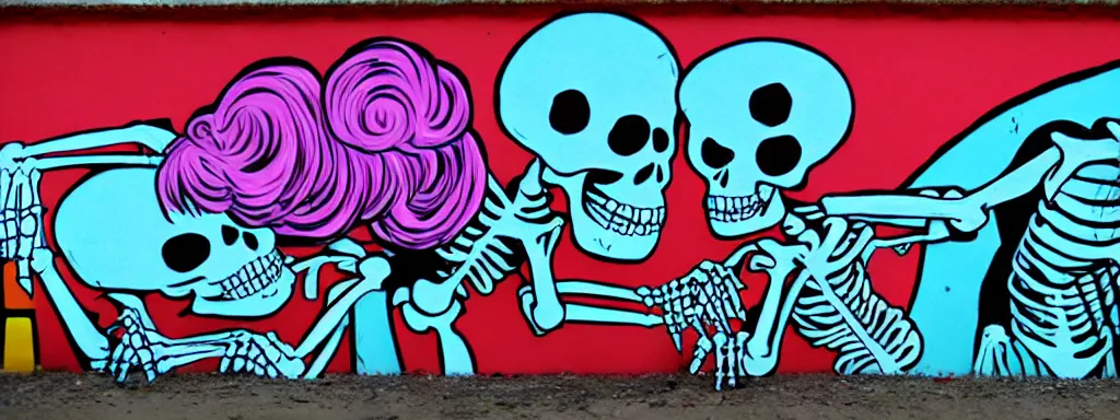 Image similar to ska skeleton and girlfriend, graffiti art, 8 0 s checkerboard 6 6 6, digital art, chalk, ultra detailed by tara mcpherson and gary houston, 3 5 mm